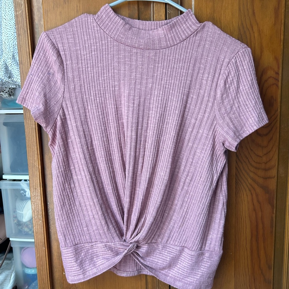 Pink Rose Mock Tie High Nexk Women’s Shirt Medium